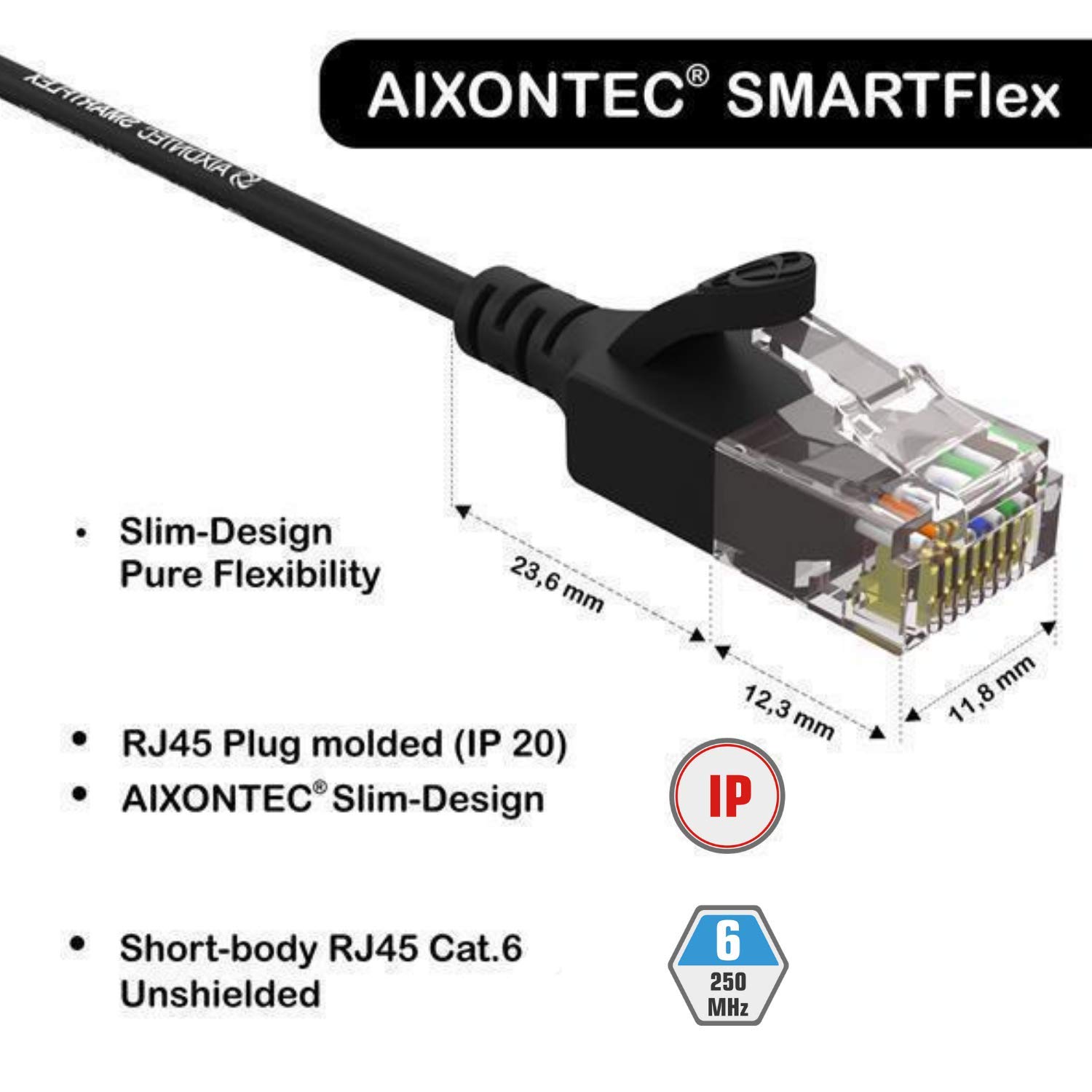 AIXONTEC 5 Stück 0,5 m Cat6 Gigabit Ethernet Netzwerkkabel Schwarz dünnes lan Kabel mit 2,8 mm Kabeldurchmesser 250 MHz für Switch Router Modem Patchpanel Access Point IP Kamera ps4 smart tv pc