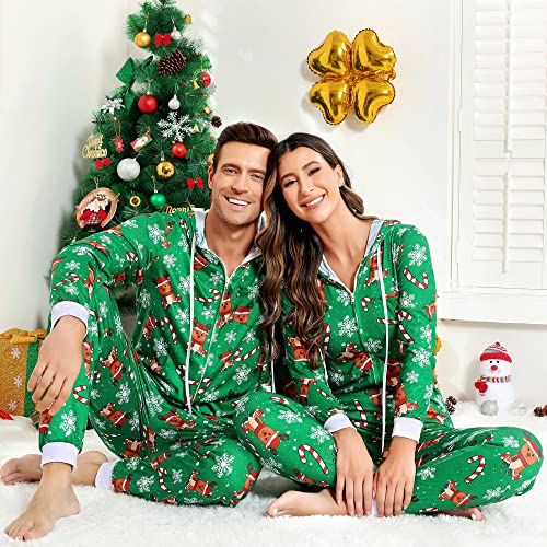 frawirshau Christmas Onesie Pajamas For Family Matching Onesies For Couples Christmas Pajamas Adult Men Reindeer Onesie Green 3XL2