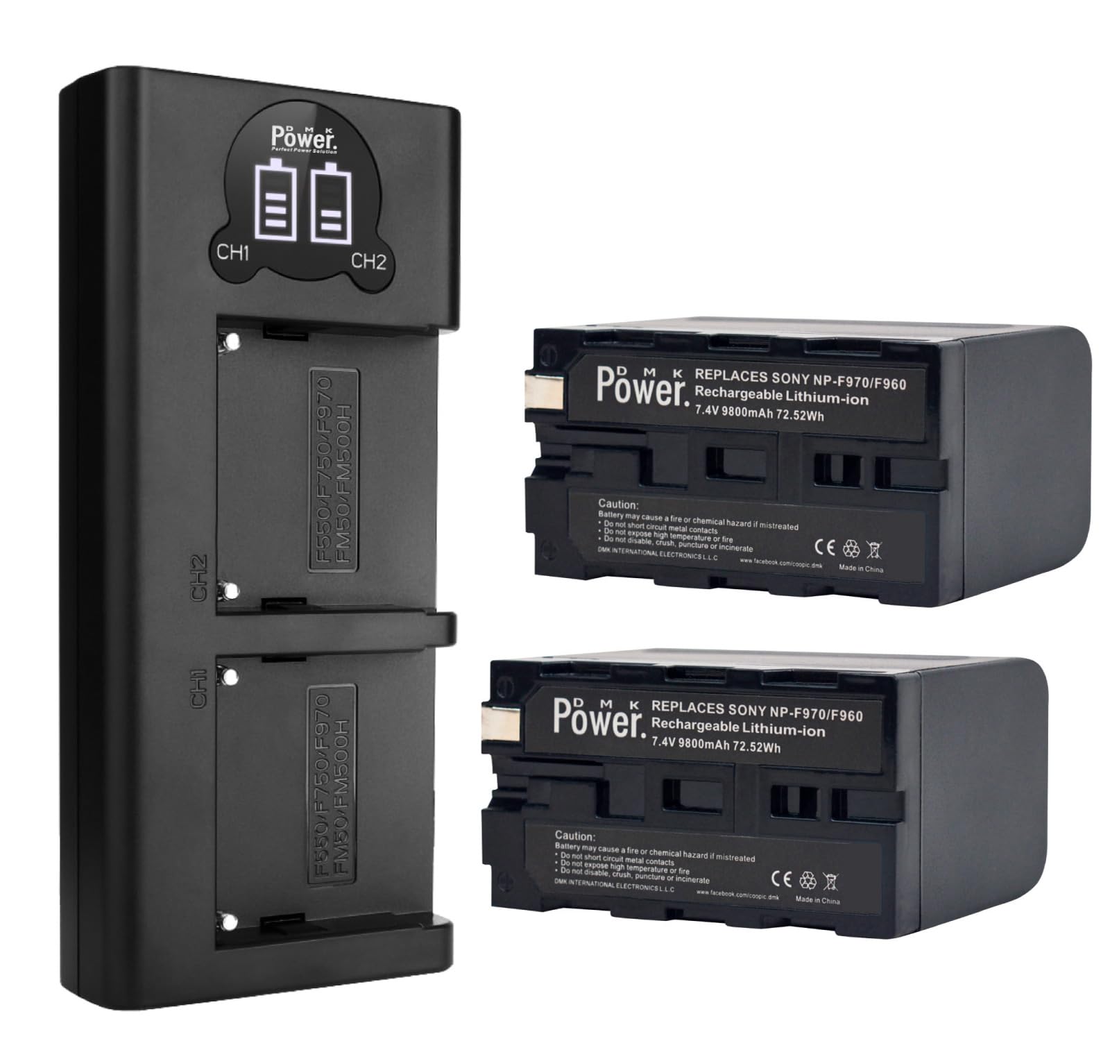 Fast Dual USB Charger with 2-Pack 9800mAh NP-F970 Replacement Batteries Compatible with Sony DCR-VX2100E DSR-PD190P DCM-M1 MVC-CD1000 HDR-FX1 HXR-NX3 HVR-HD1000U Camera LED&Video Light