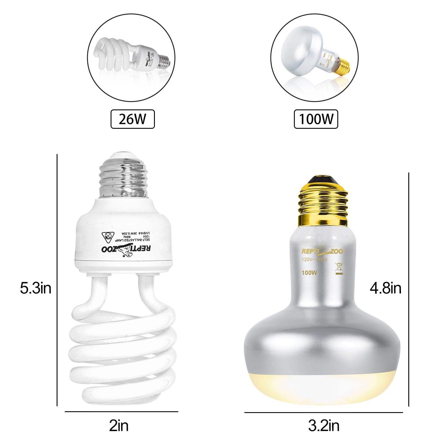REPTI ZOO Reptile Heat Lamp Combo Pack with Dual Reptile Light Fixture, 100W Intense Basking Spot Light UVA Daylight Heating Lamp & 26W Energy Saving UVA UVB Bulb Spiral Compact Bulb 10.0 - image 6