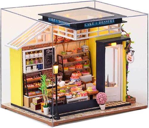ZQWE Casa de muñecas de panadería en miniatura 3D con pequeños pasteles y muebles, kit de mini casa de muñecas con LED escala 124, increíble regalo