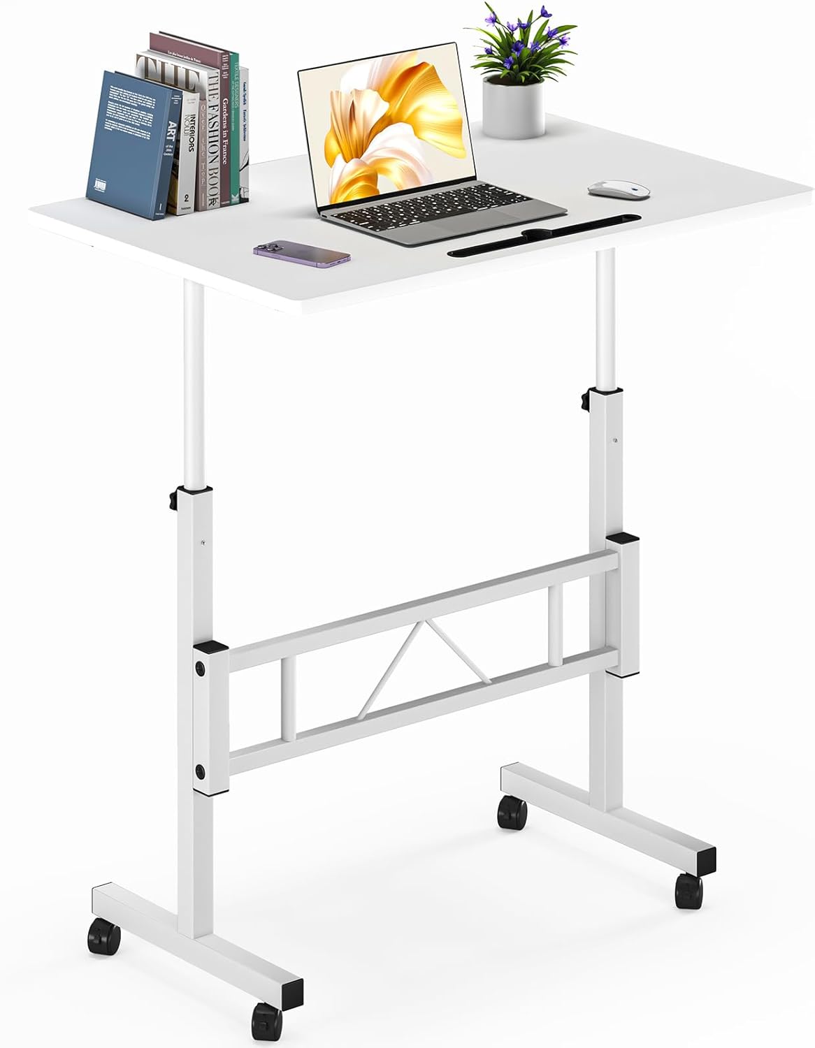 Autex Small Standing Desk Adjustable Height, Portable Treadmill Desk, Mobile Table Ideal for Laptops and Tablets,White