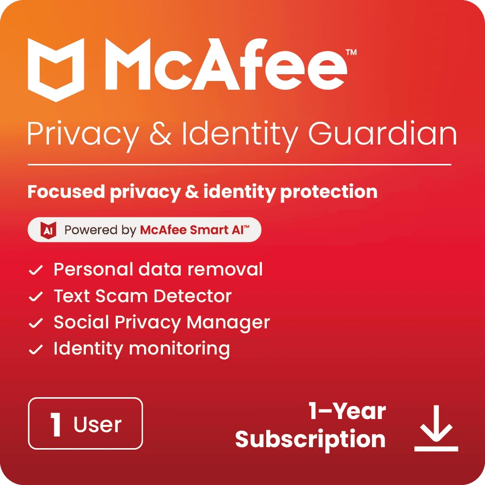 McAfee Privacy & Identity Guardian 1-User 2026 Ready | Cybersecurity Software for Personal Data Protection from Identity Theft | 1-Year Subscription with Auto-Renewal | Download