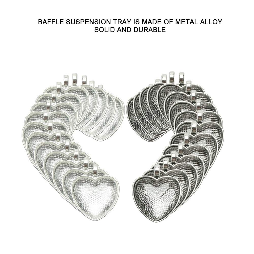 Heart Shaped Pendant, 60pcs Pendant Trays Heart Shaped Pendant Setting Cabochon Base Setting with Glass Cabochon
