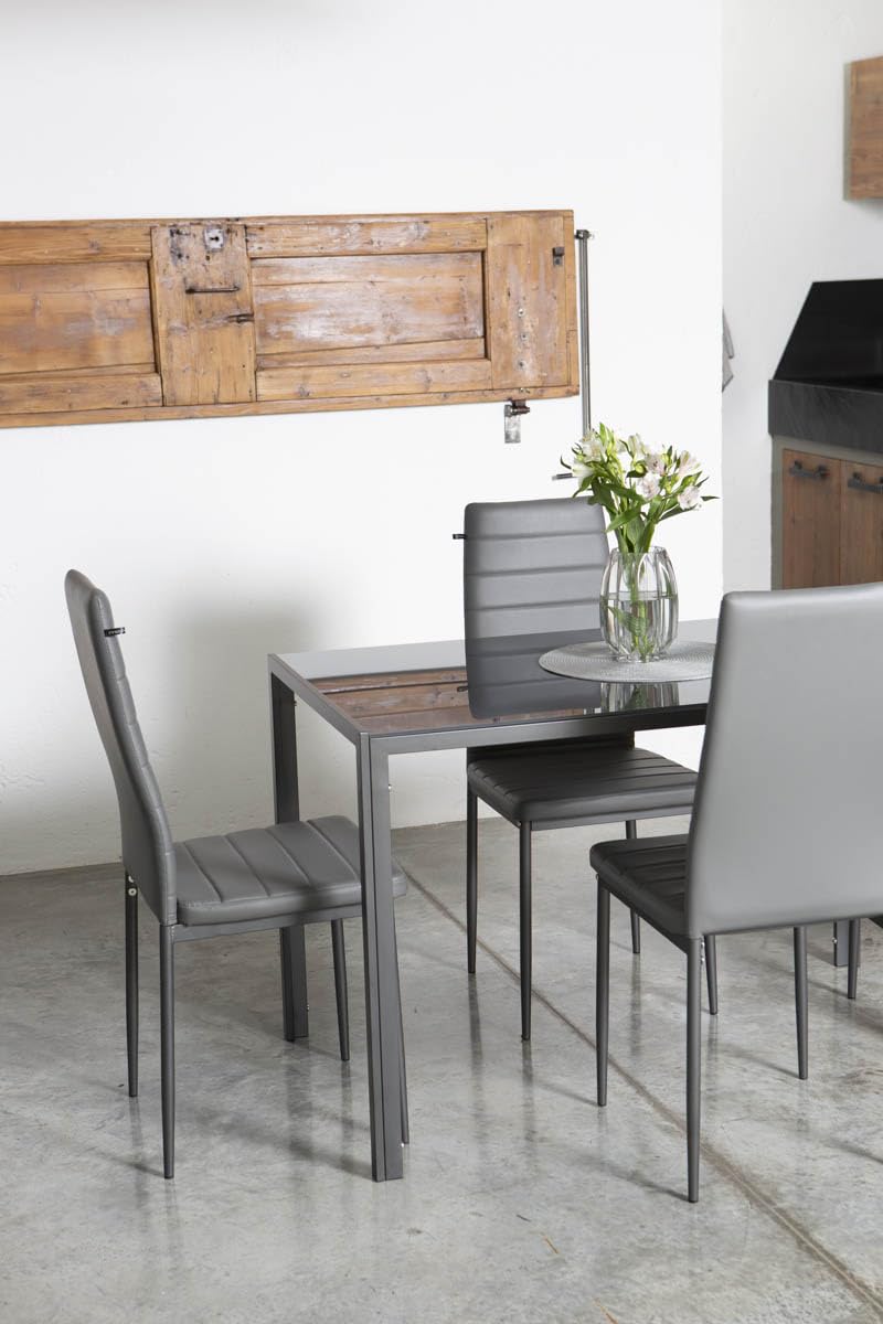 SIEDITI FUORI E DENTRO Set pranzo Tavolo Rettangolare Ettore + 4 Sedie Imbottite con schienale alto Lidia (Grigio Scuro)