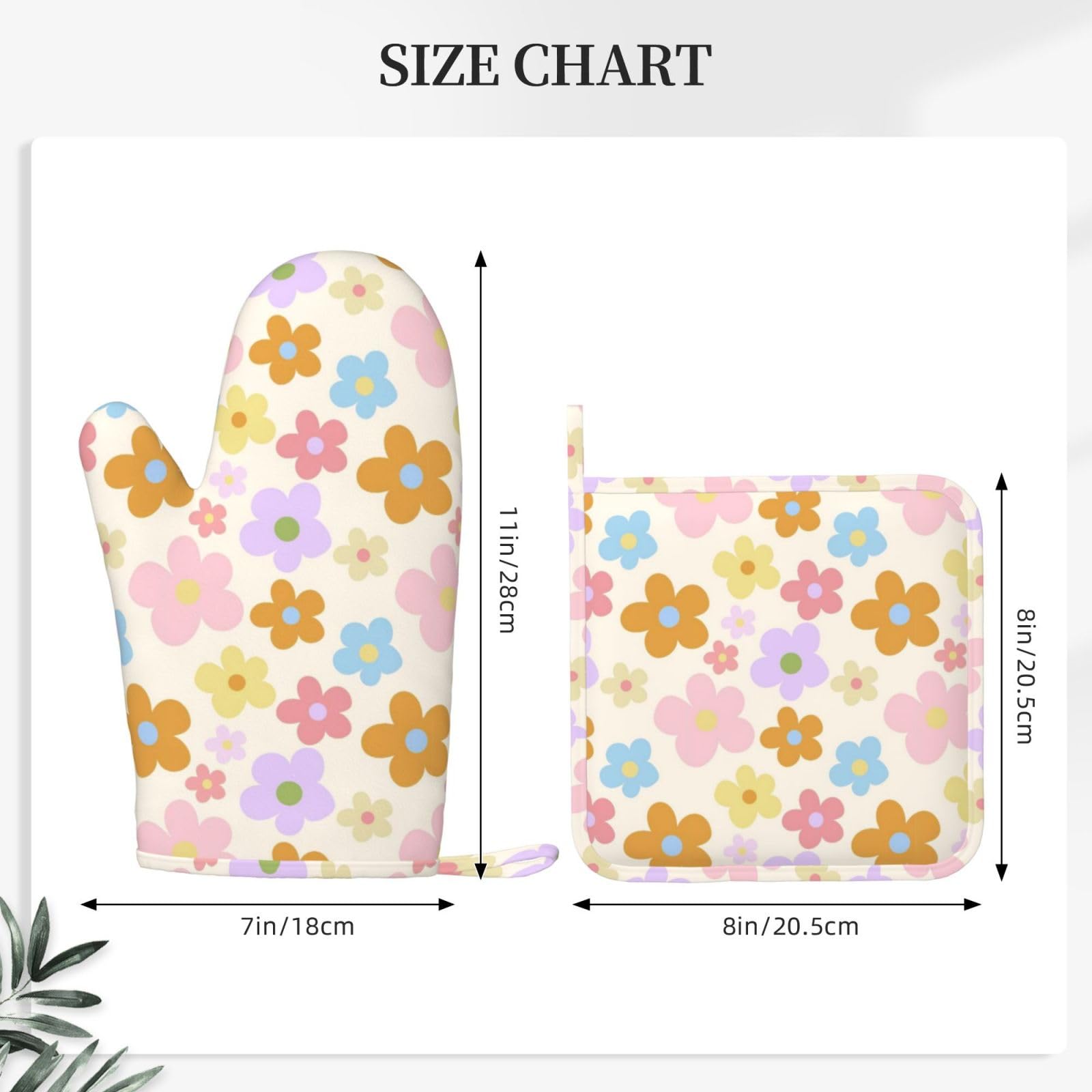 Lot de 4 maniques et maniques Hippie Fleurs | Moufles de cuisine en silicone abstraites et groovy - Motif floral - Pour cuisine, chef, barbecue, barbecue