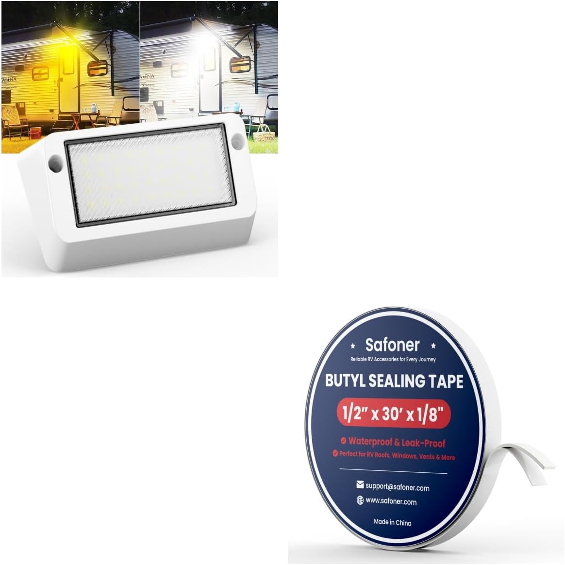 Safoner White Aluminum RV LED Porch Light+Double Sided Butyl Seal Tape