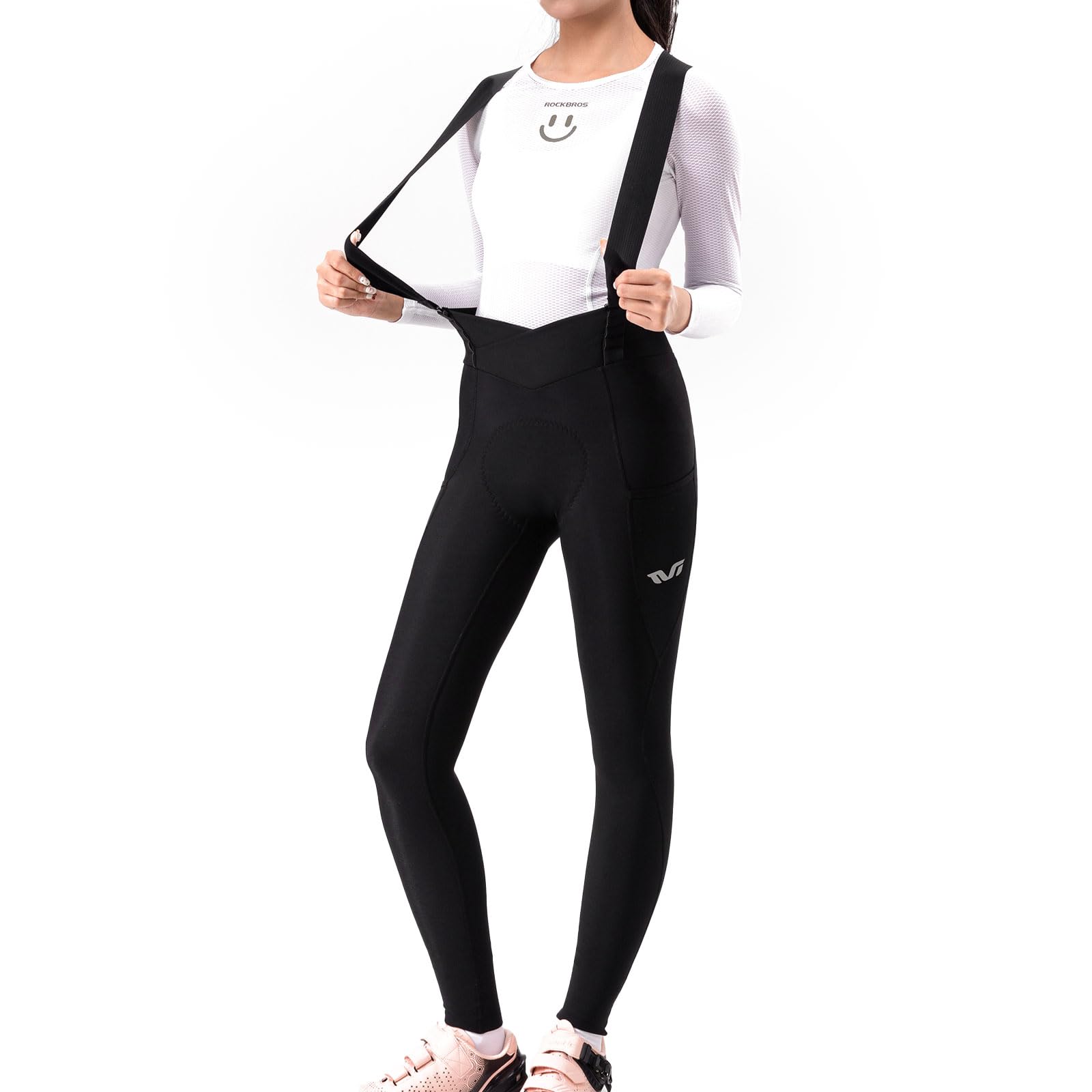 ROCKBROS TVI Culotte Largo Ciclismo para Mujer Invierno, Pantalón Térmico con 3D Acolchado Transpirable Secado Rápido para Bicicleta MTB, Negro
