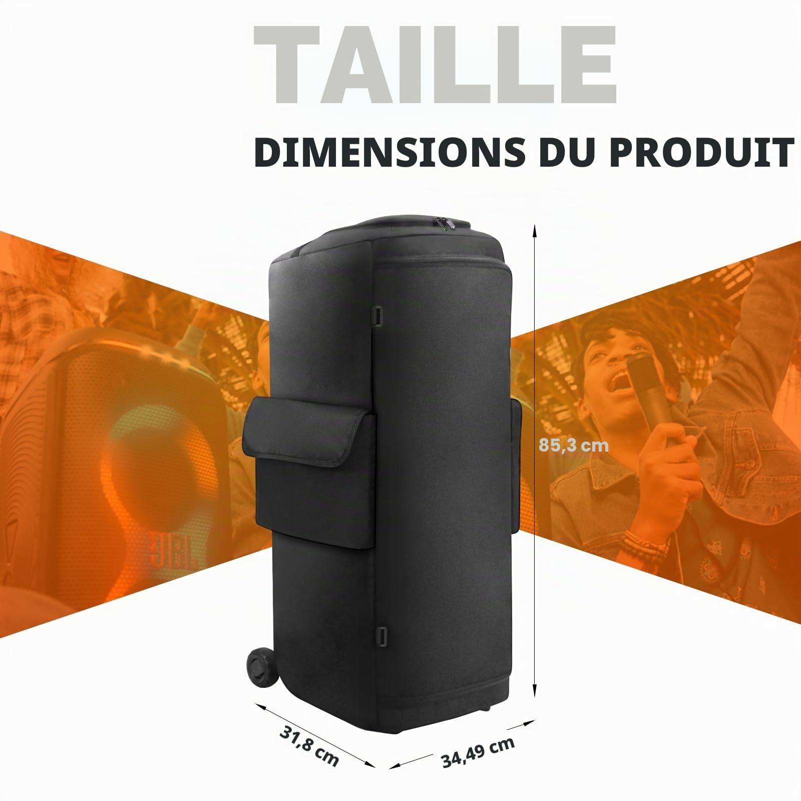 Housse anti-poussière pour haut-parleur de voyage compatible avec JBL PartyBox 710, housse de protection anti-poussière avec plusieurs ports pour ranger microphones et accessoires