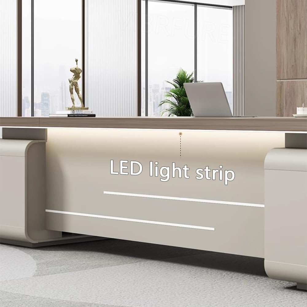 L-Shape Modern Executive Desk with Led Light Strip, Luxury L-Shape Office Executive Desk with Double Cabinets, Easy Installation (Black, 95" / 240cm) Black-right Cabinet 95"L x 63"W x 30"H