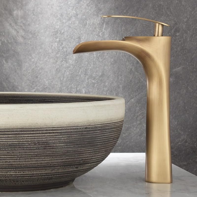 Antique Bronze Brass Deck Mounted Basin Mixer Hot Cold Lavatory Bathroom Sink Fixture With Retro Handle(With overflow)