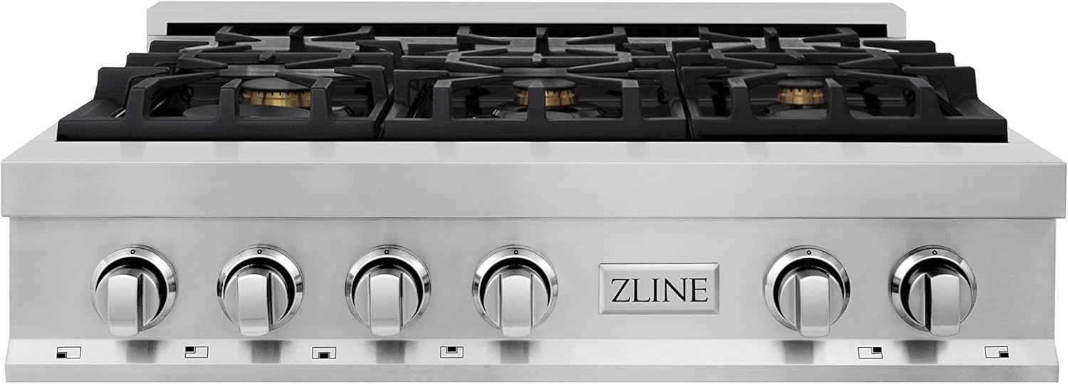 ZLINE 36 in. Legacy Gas Rangetop with 6 Brass Burners and Porcelain Cooktop in Stainless Steel (RT-BR-36)