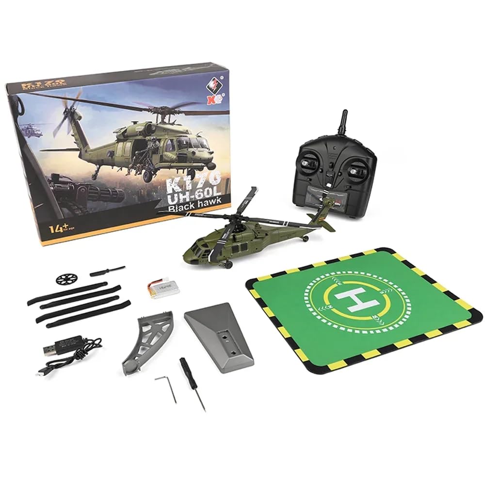 K170 UH60L RC elicottero con giroscopio a 6 assi, 2.4G 4CH elicottero telecomandato elicottero militare motore brushless 6G altitudine in bilico per adulti principianti