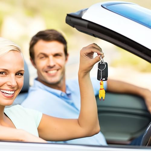 Miniatura 6 de NUOBESTY Paquete de 3 mini llaveros de pollo gritando para apretar, divertido colgante de pollo amarillo, lindo llavero novedoso para llaves,