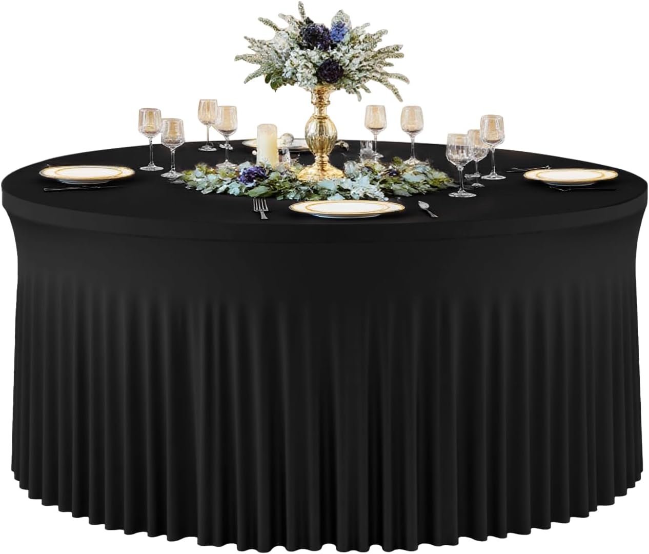 2 Pack Pink Round Tablecloth 60 inch, Spandex Fitted Wrinkle Free Table Cover with Skirt Washable Tablecloths for Wedding Photo Party Professional Events Birthday Decor