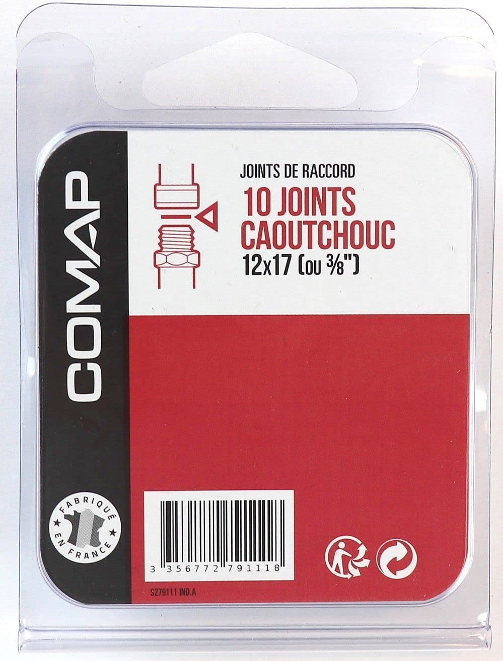 Joints Caoutchouc COMAP 12x17 Mm - Lot De 10 - Pour Raccords Eau Chaude Et Froide - Fabriqué En France