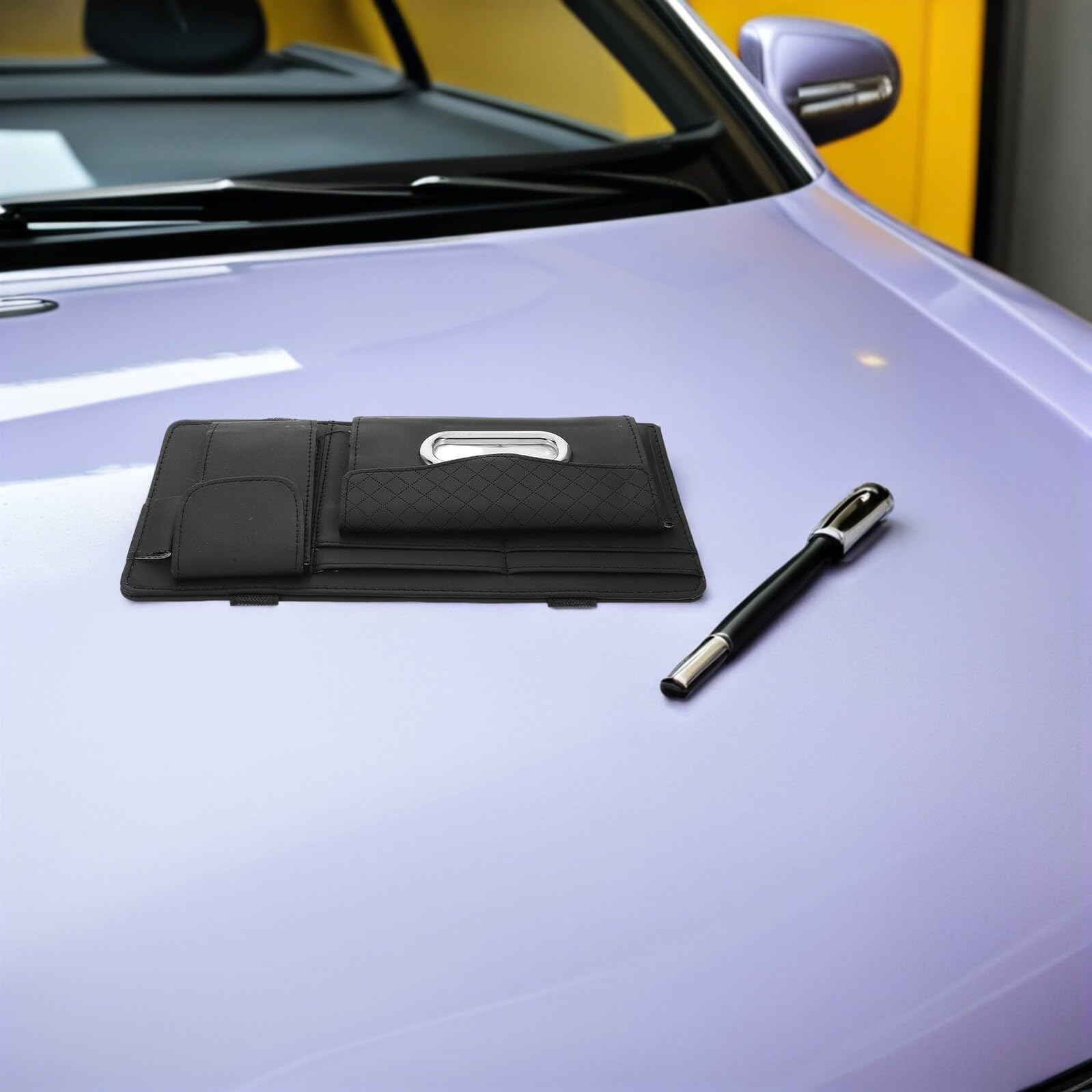 Organizer per Aletta Parasole Auto 2 Pezzi Clip Porta Occhiali da Sole e Porta Fazzoletti Multifunzionale Supporto per Visiera Parasole Veicolo e Accessori Interni Auto