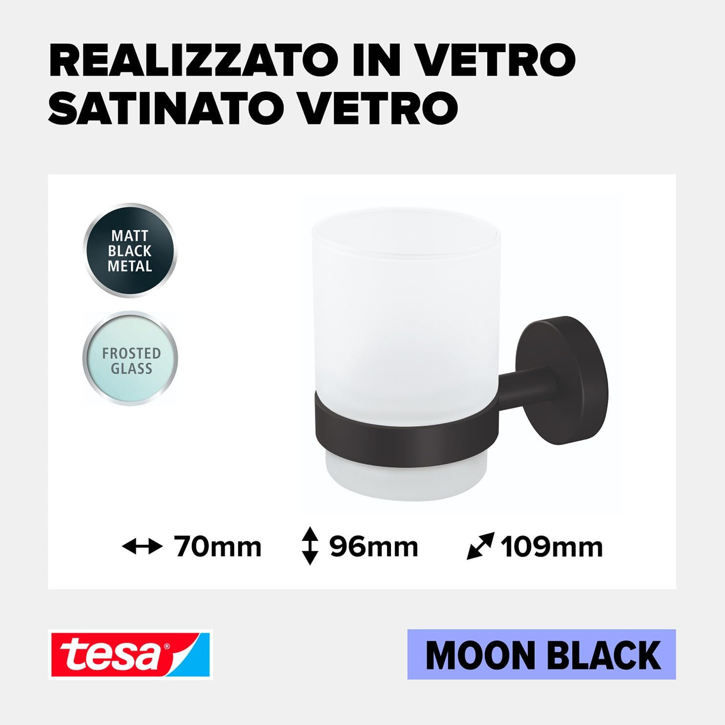 Portaspazzolino Tesa MOON WHITE In Vetro Satinato - Senza Foratura, Adesivo Incluso - Foto 12