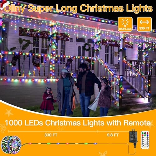 Ollny HG-29V1008C Christmas Lights 1000 Led 330 Ft, Ip67 Waterproof Plug In Christmas Tree Lights With Remote, 8 Modes, 3 Timers, Dimmable, House Xmas Indoor Decorations Outdoor Christmas Lights thumb #1