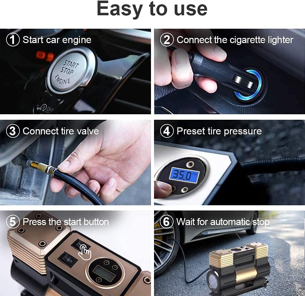 WOLFBOX Portable Air Compressor for Car Tires, Tire Inflator Portable Air Compressor with LED Light, 12V DC Digital Tire Pump, Car Air Pump with Fast Inflation for Car,Bicycle,Other Inflatables