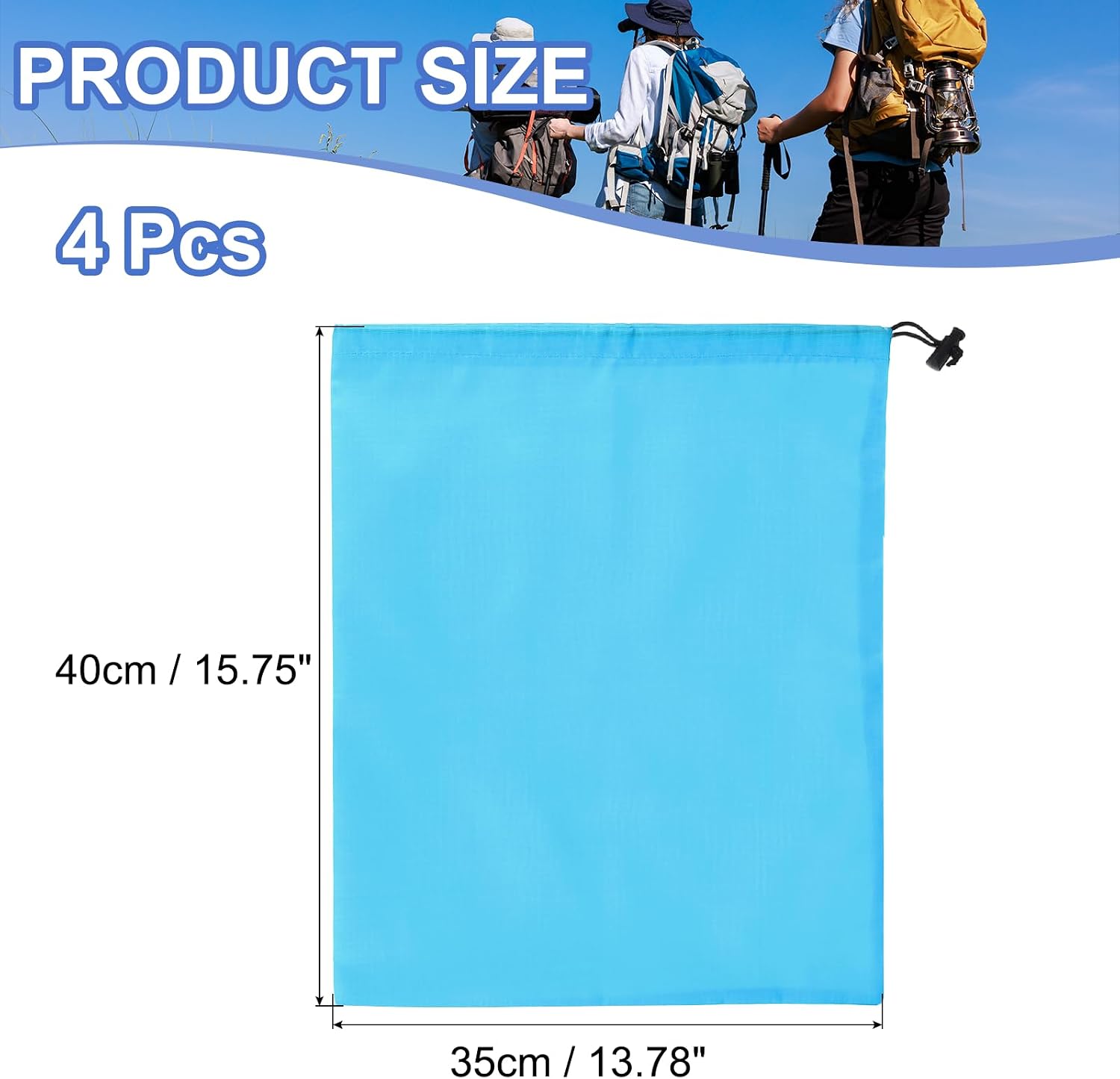 Drawstring Bag with Toggle, Stuff Sack String Waterproof Travel Storage Bags Cinch Stuff Pouch -Fitting for (Gym/Traveling/Hiking/Yoga/Office/Shoes) 16 x 14 & 4 Pack & Sky Blue image 2