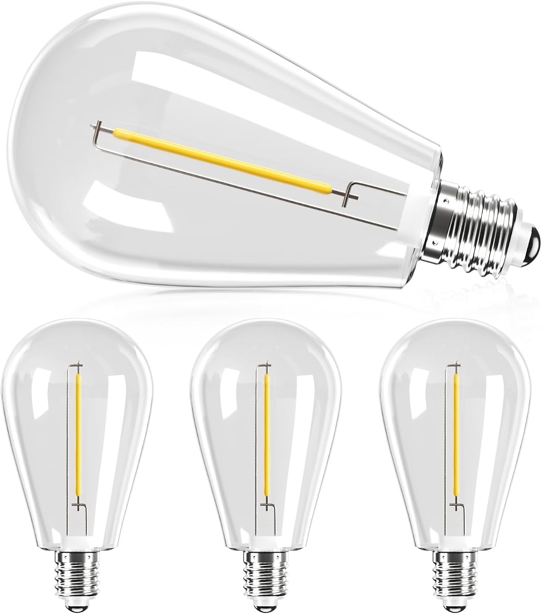 4 Pack S11 Solar Replacement Bulbs, E12 24V Shatterproof Plastic LED Bulbs for Solar Outdoor String Lights