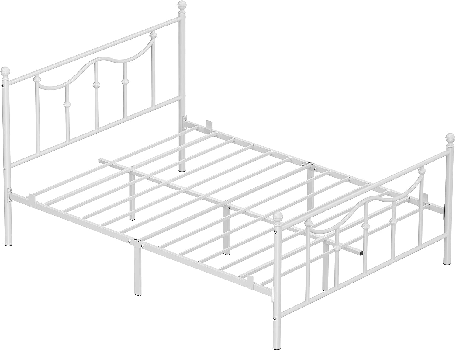 VASAGLE Queen Size Metal Bed Frame with Headboard, Footboard, No Box Spring Needed Platform Bed, Under-Bed Storage, Victorian Vintage Style, White URMB084W01