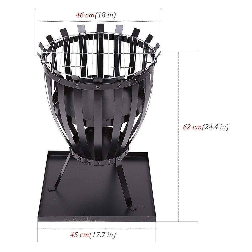 Piec na drewno z hakiem, czarny metalowy wysoki zewnętrzny palenisko, na patio, do ogrodu, na kemping, plażę, piknik, 45,7 x 62,2 cm