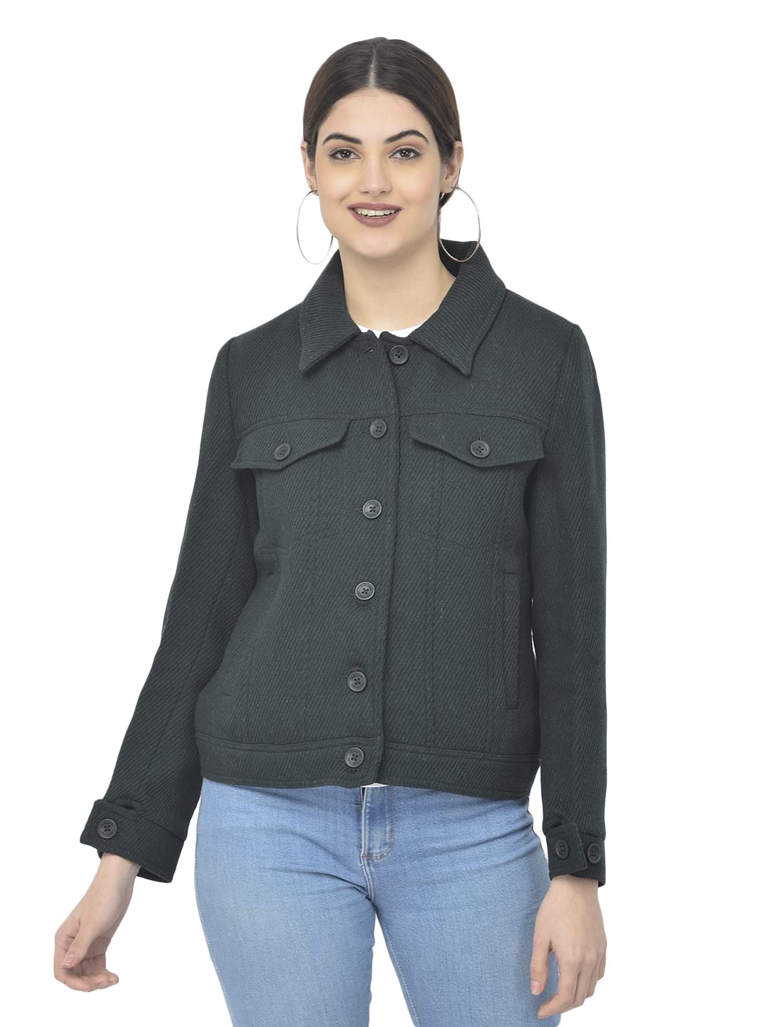 crimsoune club Women Green Solid Spread Collar Blazer-picture-12