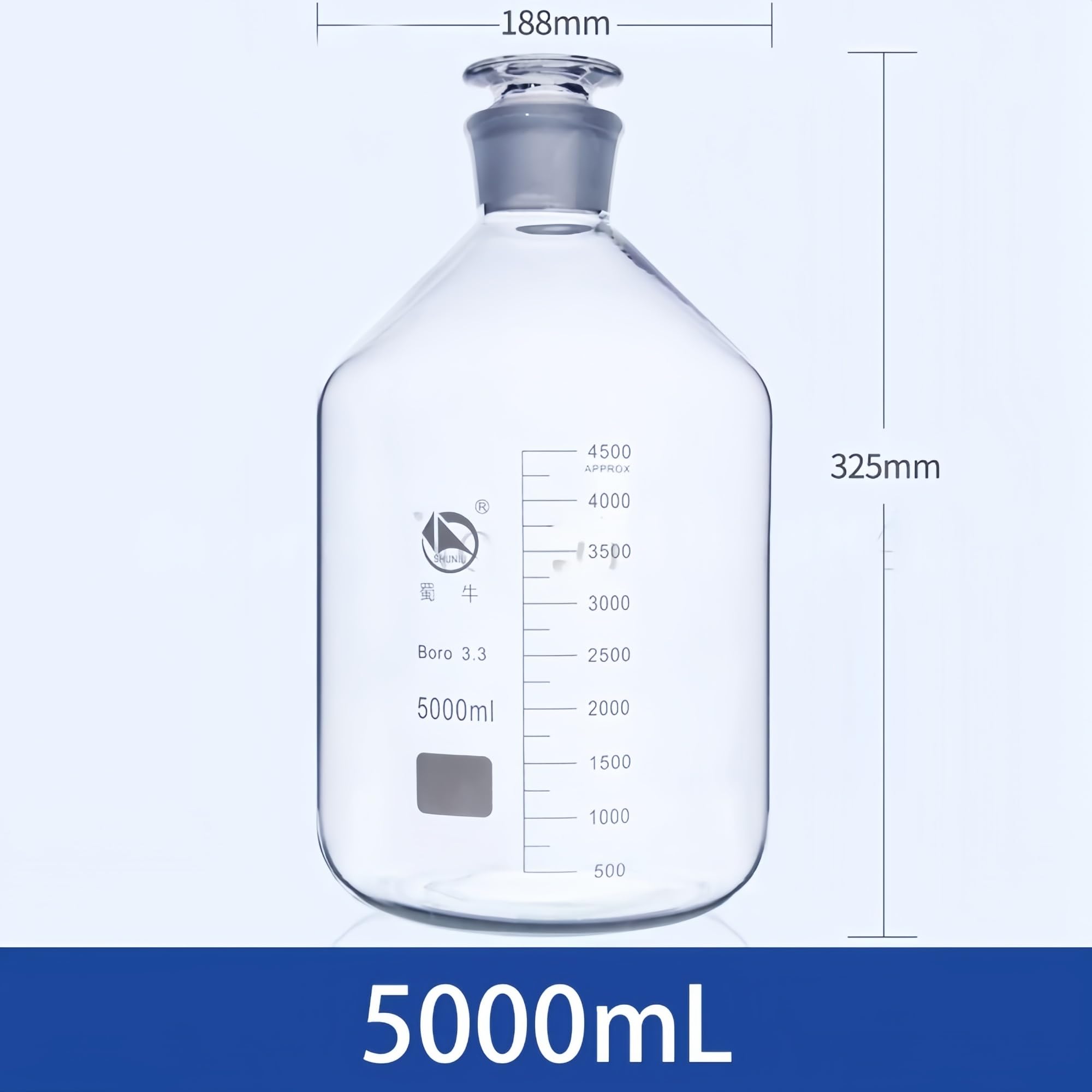 Frasco de vidrio de borosilicato de alta calidad, boca estrecha, transparente, for reactivos de laboratorio (2500 ml, 1 unidad)(1000mL 1pc)