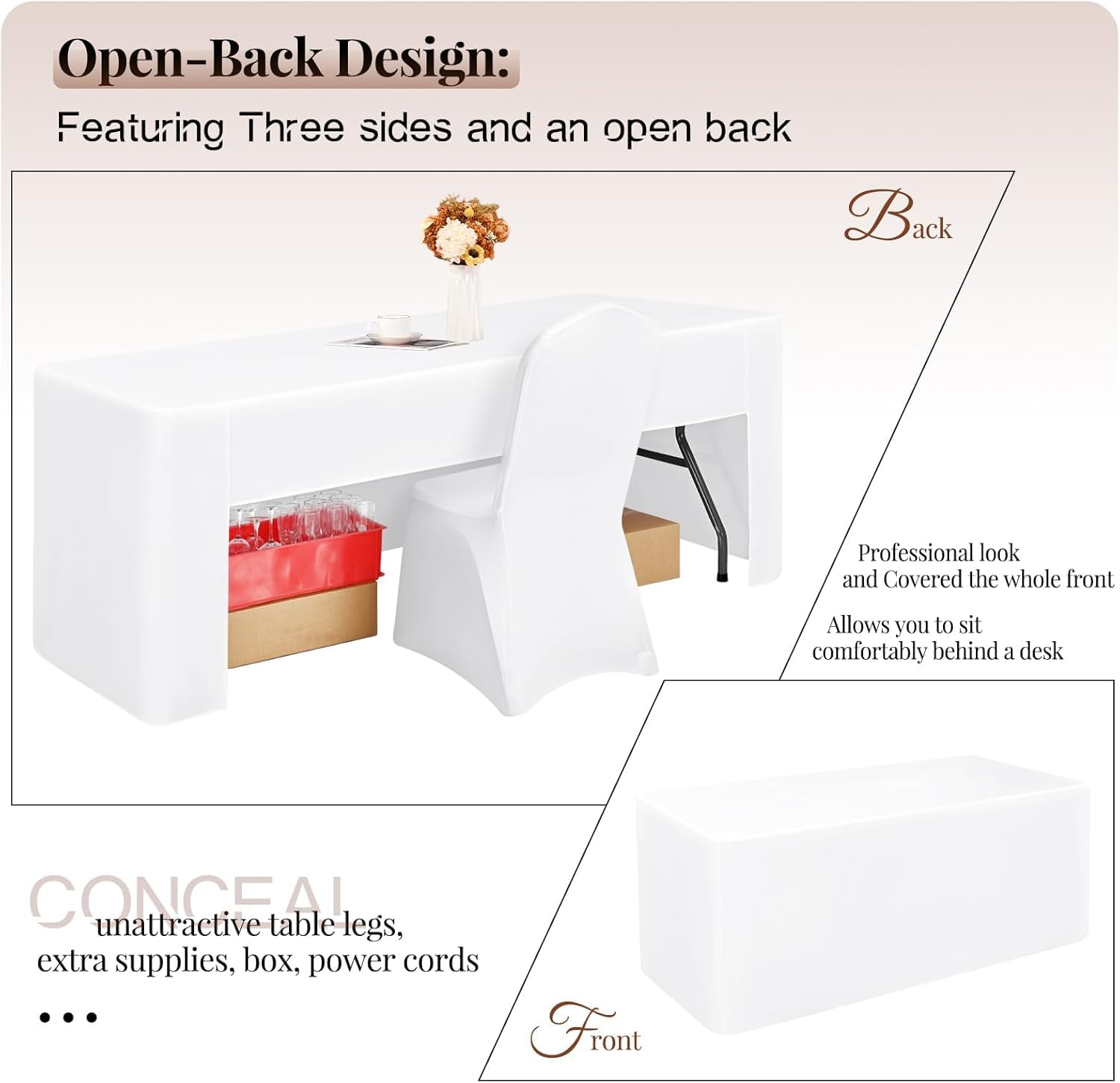 Teruntrue Paquete de 4 manteles ajustables para mesas rectangulares de 1,8 m, tela lavable, para ferias, ferias, fiestas, bodas, eventos, color blanco