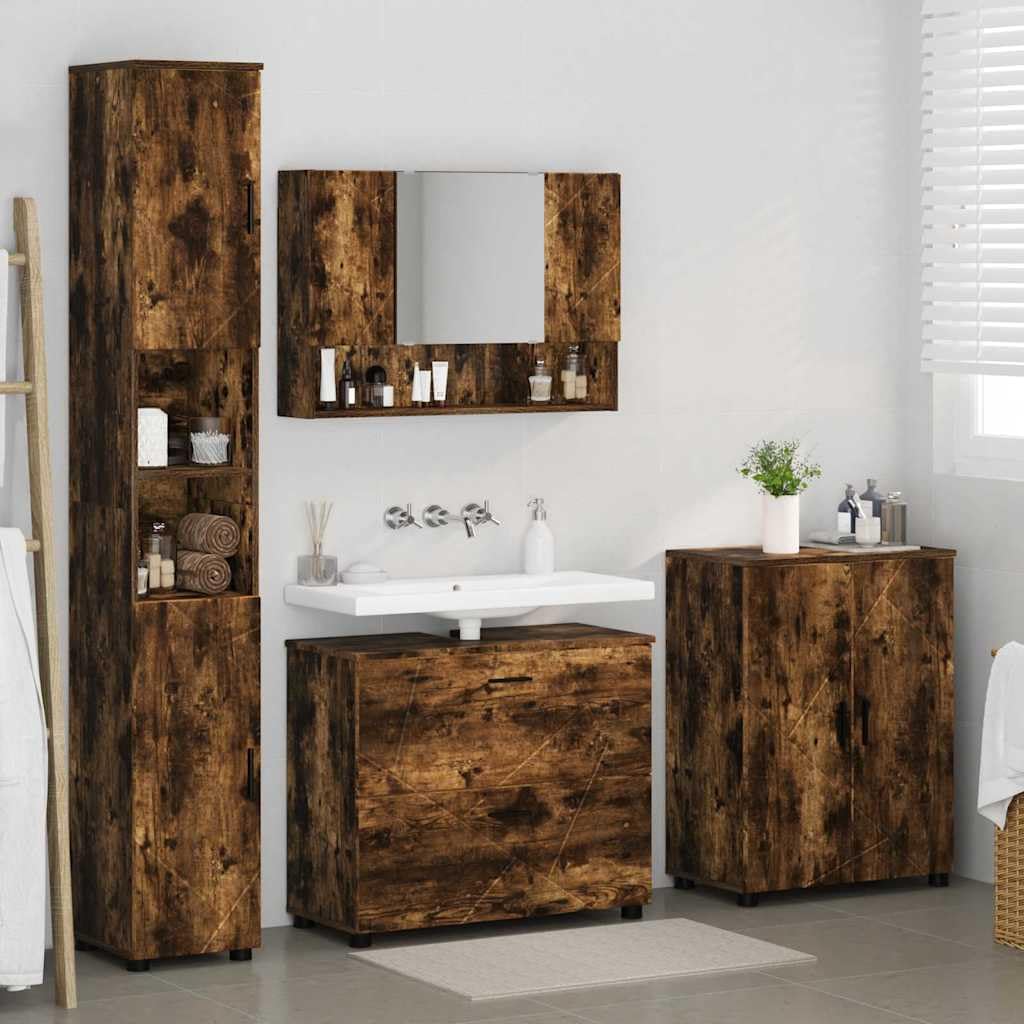 Juego de muebles de baño (4 unidades, roble ahumado, 35 x 30 x 192 cm)