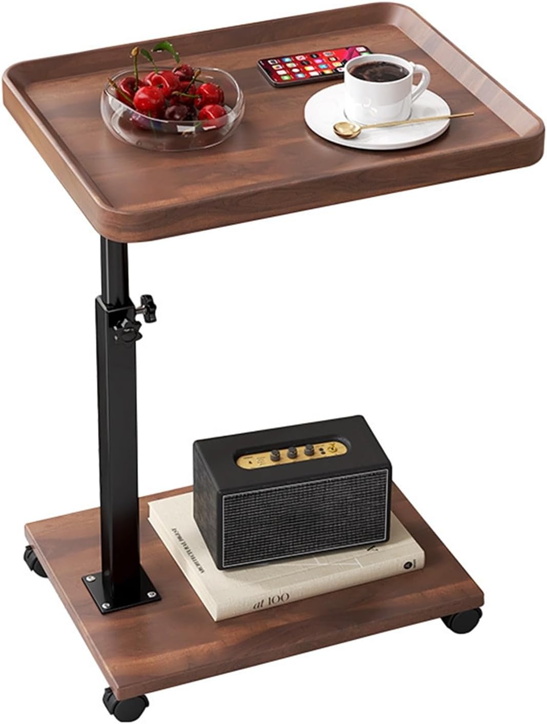 C-Shaped End Table Adjustable Height, Small Side Table for Couch, 360°Swivel TV Tray Table for Living Room and Bedroom for Sofa, Bed, Snack (Walnut)