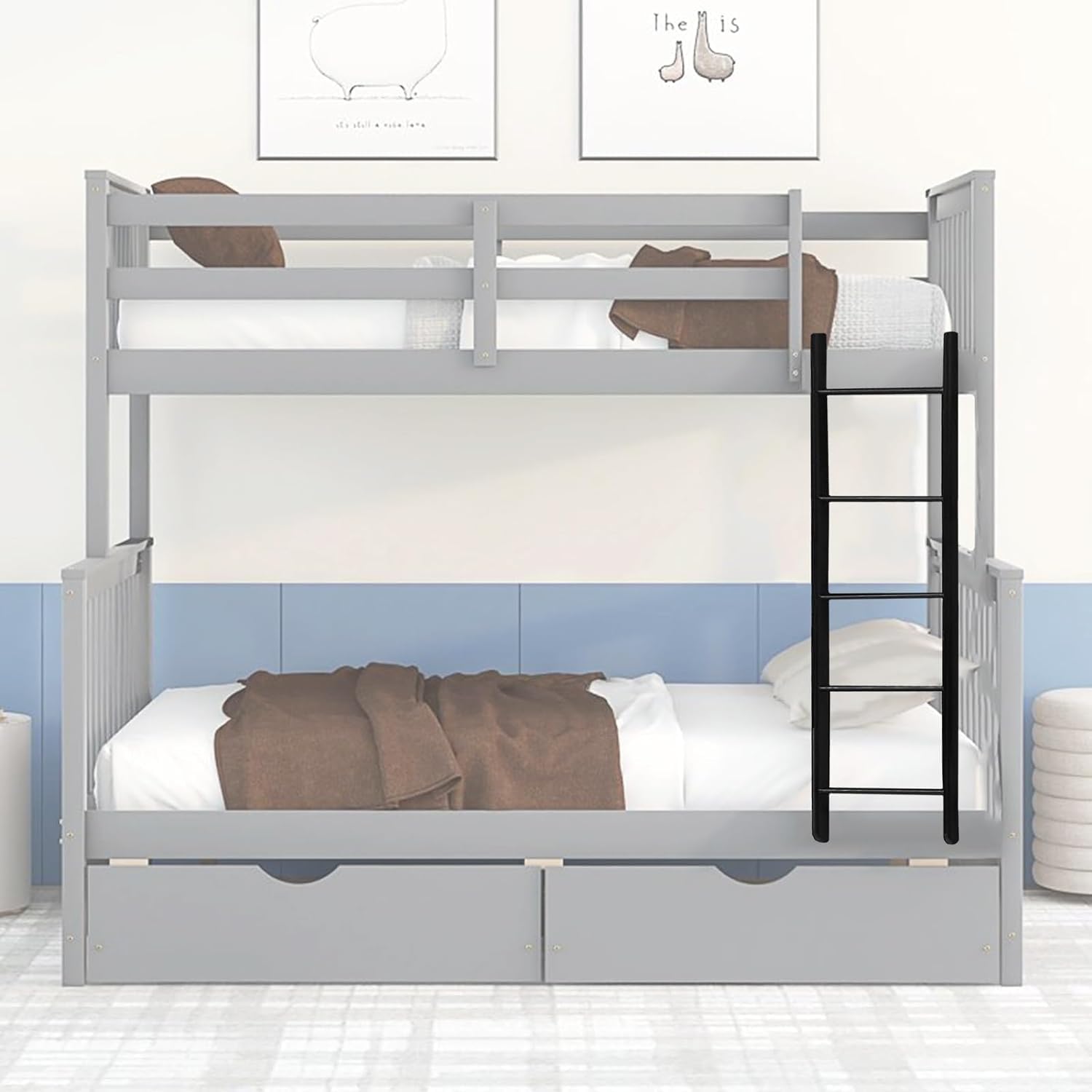 Black Bunk Ladder for Dorm Loft Kids Room Adjustbale Replacement Ladder Climb Ladder(140cm(55"))