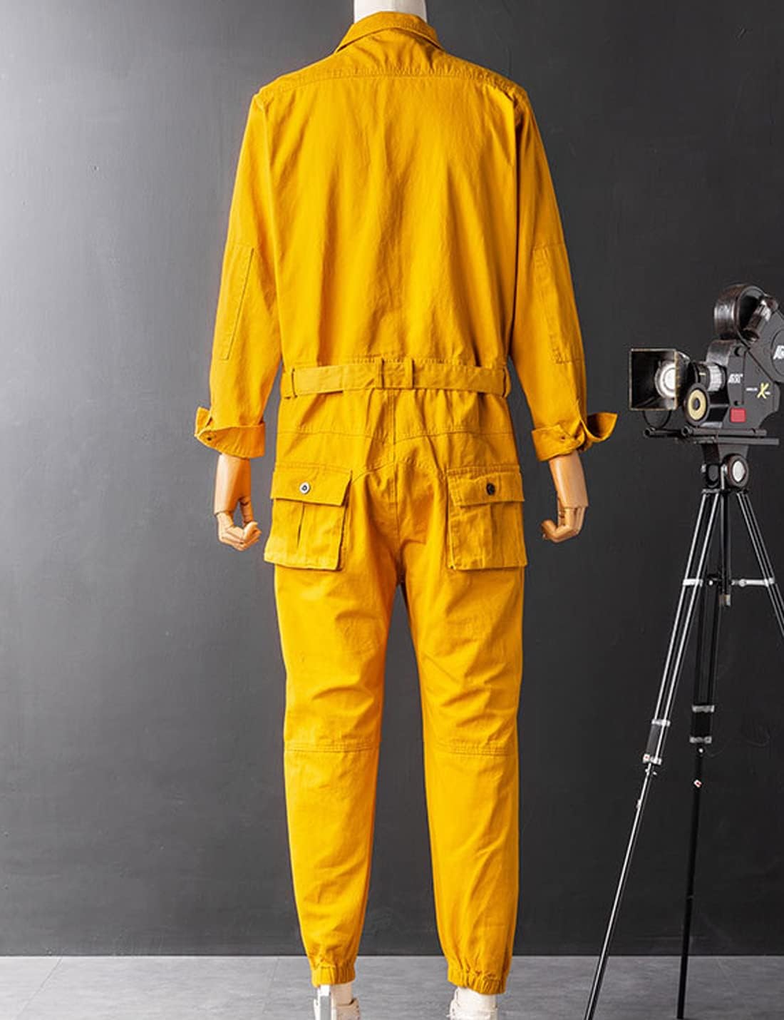 Snoly Men Cotton Button Flight Suit With Belt, Twill Stain & Wrinkle Resistant Work Coverall, Action Back Jumpsuit