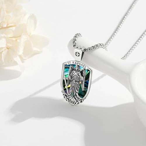 Vista 555 de Collar con colgante de plata de ley 925 con medalla de San Patrón, joyería religiosa para hombres y mujeres, con cadena de acero inoxidable 316L