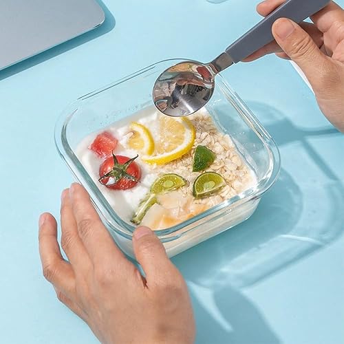 Recipiente cuadrado de vidrio para alimentos de 2 tazas con tapas herméticas, pequeños recipientes cuadrados de vidrio para preparación de comidas,
