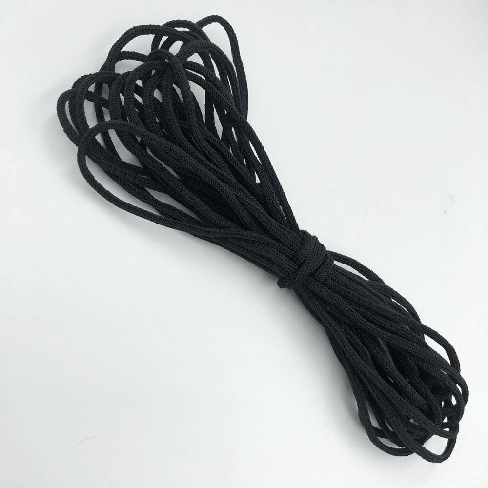 20Yards 3mm White Round Ear Tie Earloop Strap Handmade String 1/8 Inch Elastic Cord Rope Band for Crafts DIY Sewing (3mm, Black)