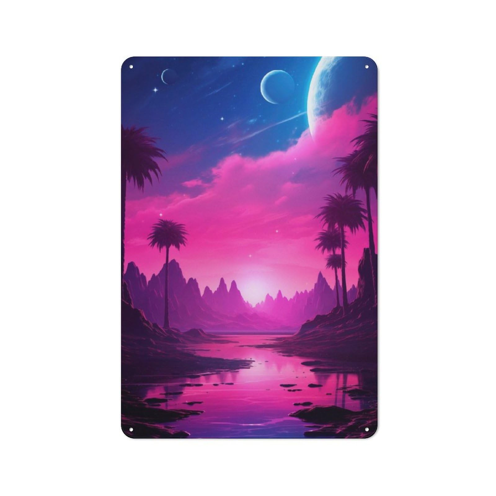 Junmoney Sunset Synthwave Reverie Tin Sign 30X20cm For Garage Wall, Retro-Style Wall Decor, For Vintage Wall Decor Fans, For Metal Sign Collectors