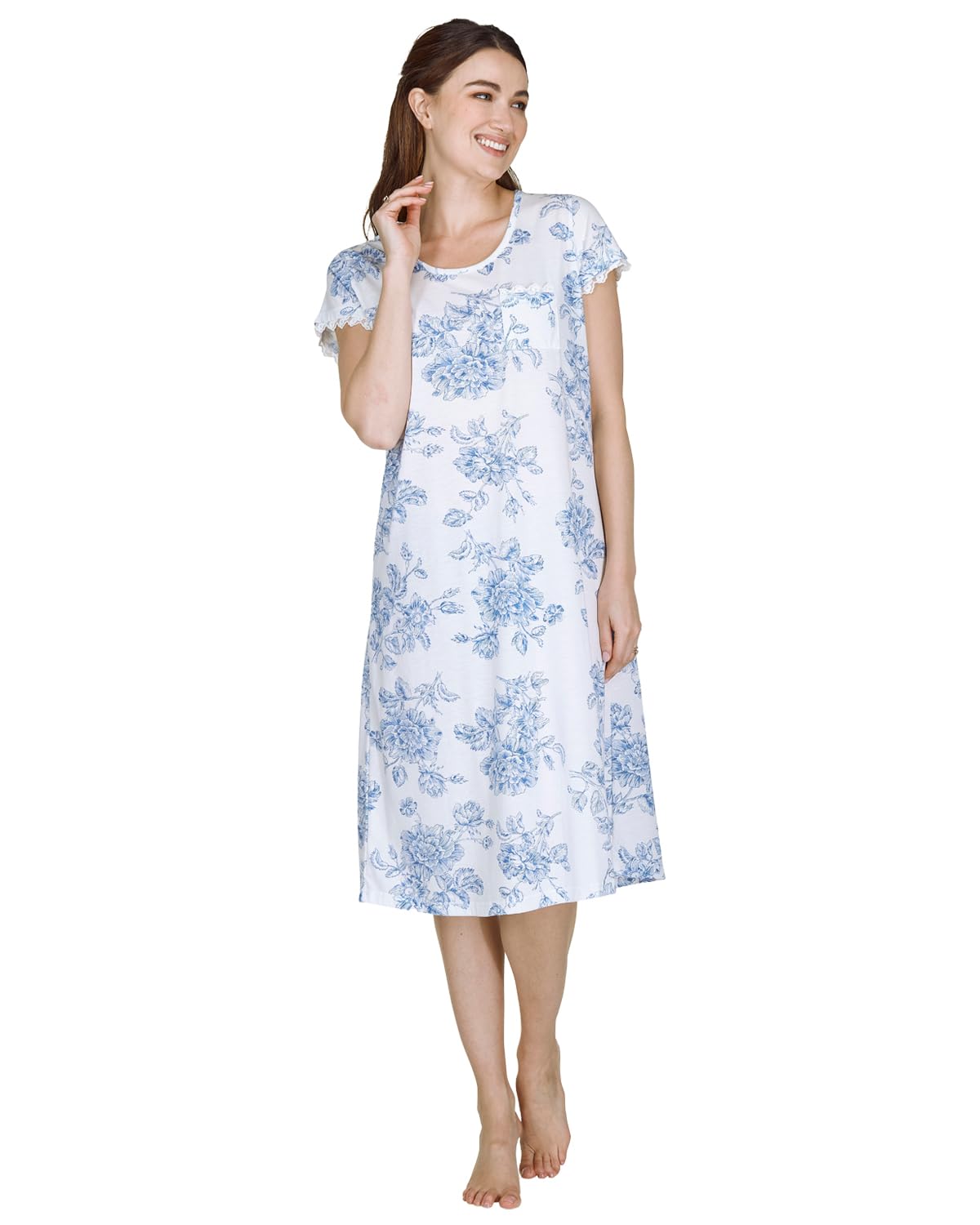 Undercover Women's 43" - Royal Blue 'Vintage Bouquet' Short Sleeve Nightie 25265 Royal Blue L-Xl