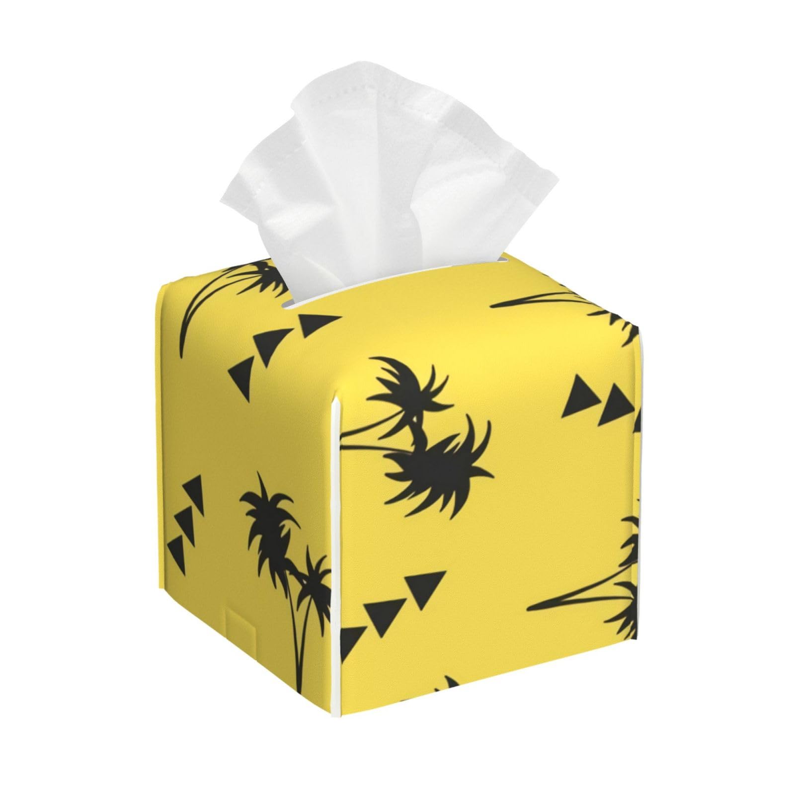 Xingfox As Pic Yellow Palm Tree Tissue Box Cover, Fashionable Decorative Storage Box, Suitable For Most Places