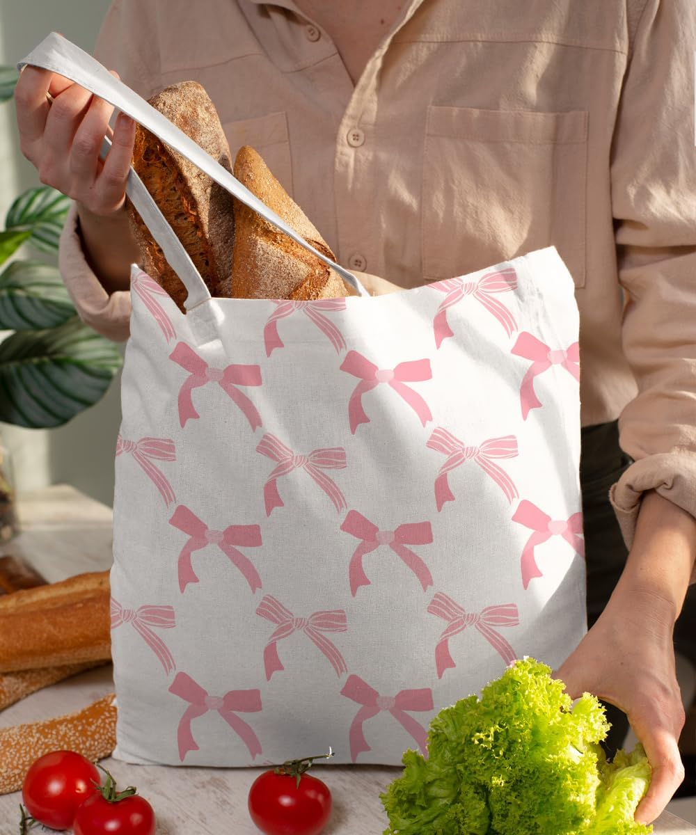 Pink Girl Canvas Tote Bag for Women Teen Girls Gifts Cute Small Travel Work Tote Bags Reusable Grocery Shoulder Bags - Image 5