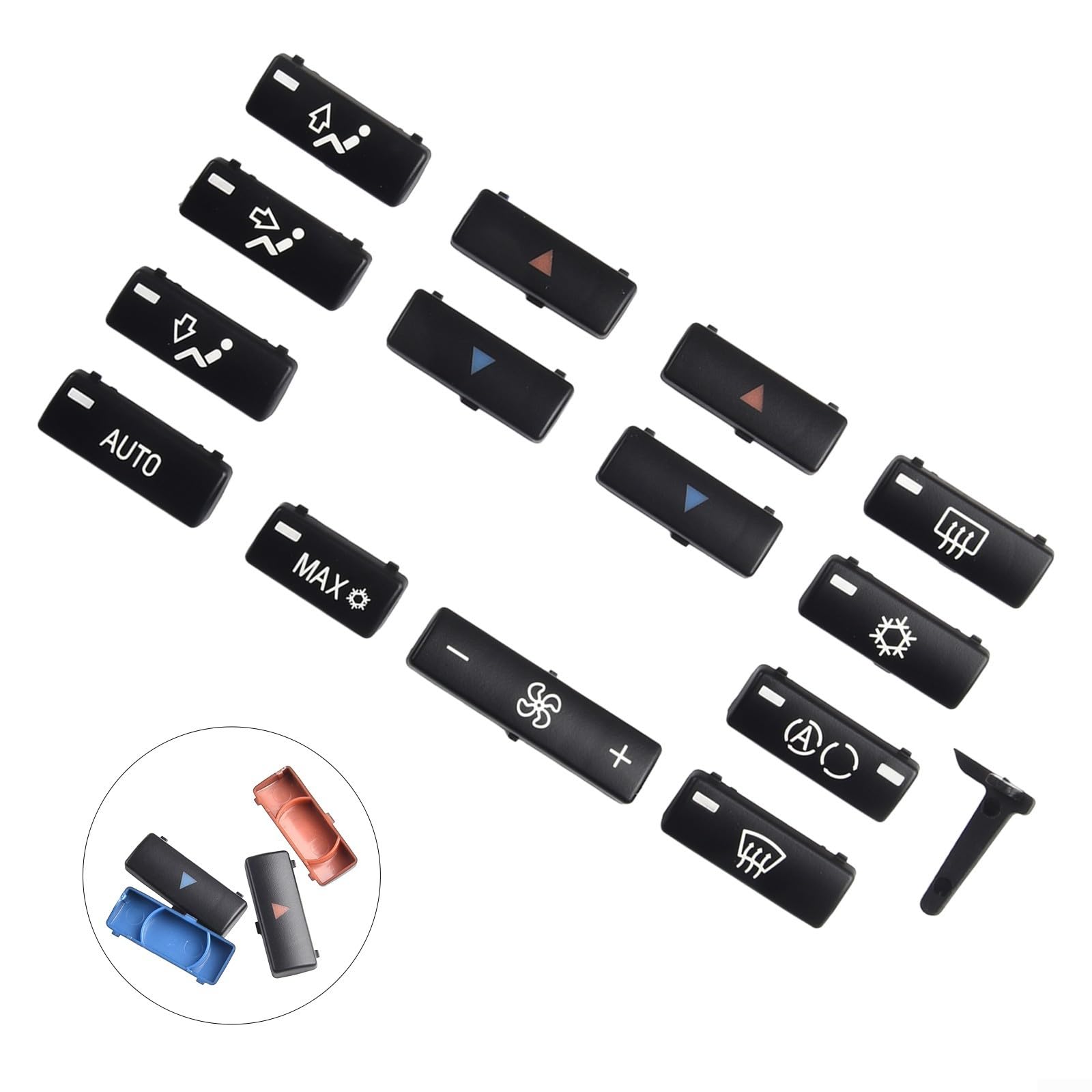 Juego de 14 botones de interruptor de panel de control de clima de CA para BMW Serie 5 E39 1996-2002 y X5 E53 1998-2006 de plástico negro para calentador de aire acondicionado accesorio