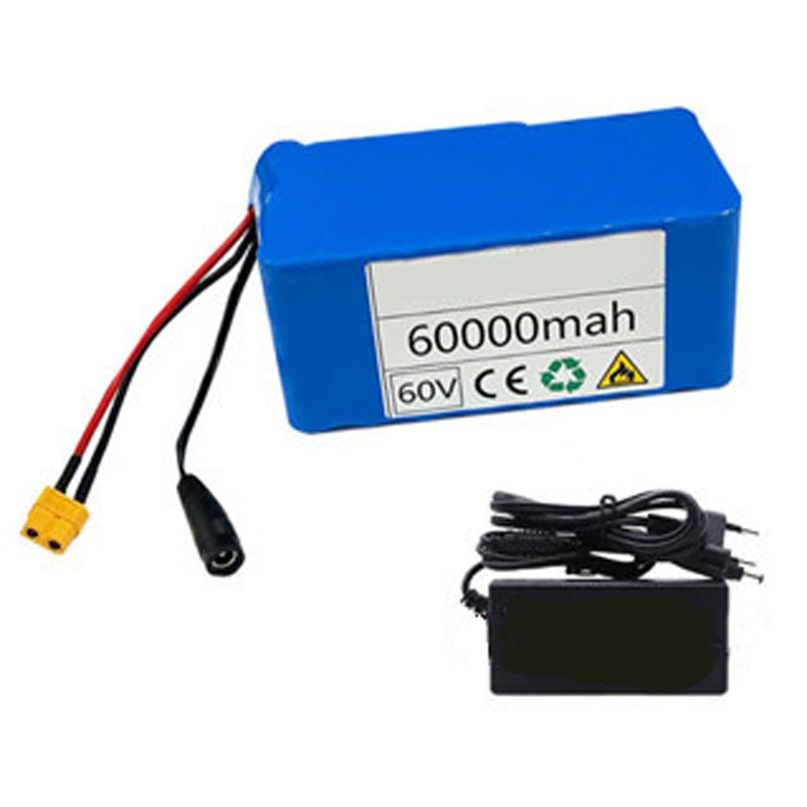 Batería para Bicicleta Electrica 60V 60Ah Ebike Batería PVC Impermeable 16S2P Batería De Alta Potencia con Cargador BMS Resistente a la abrasión para 250W-1000W Motores 60V 60Ah,T