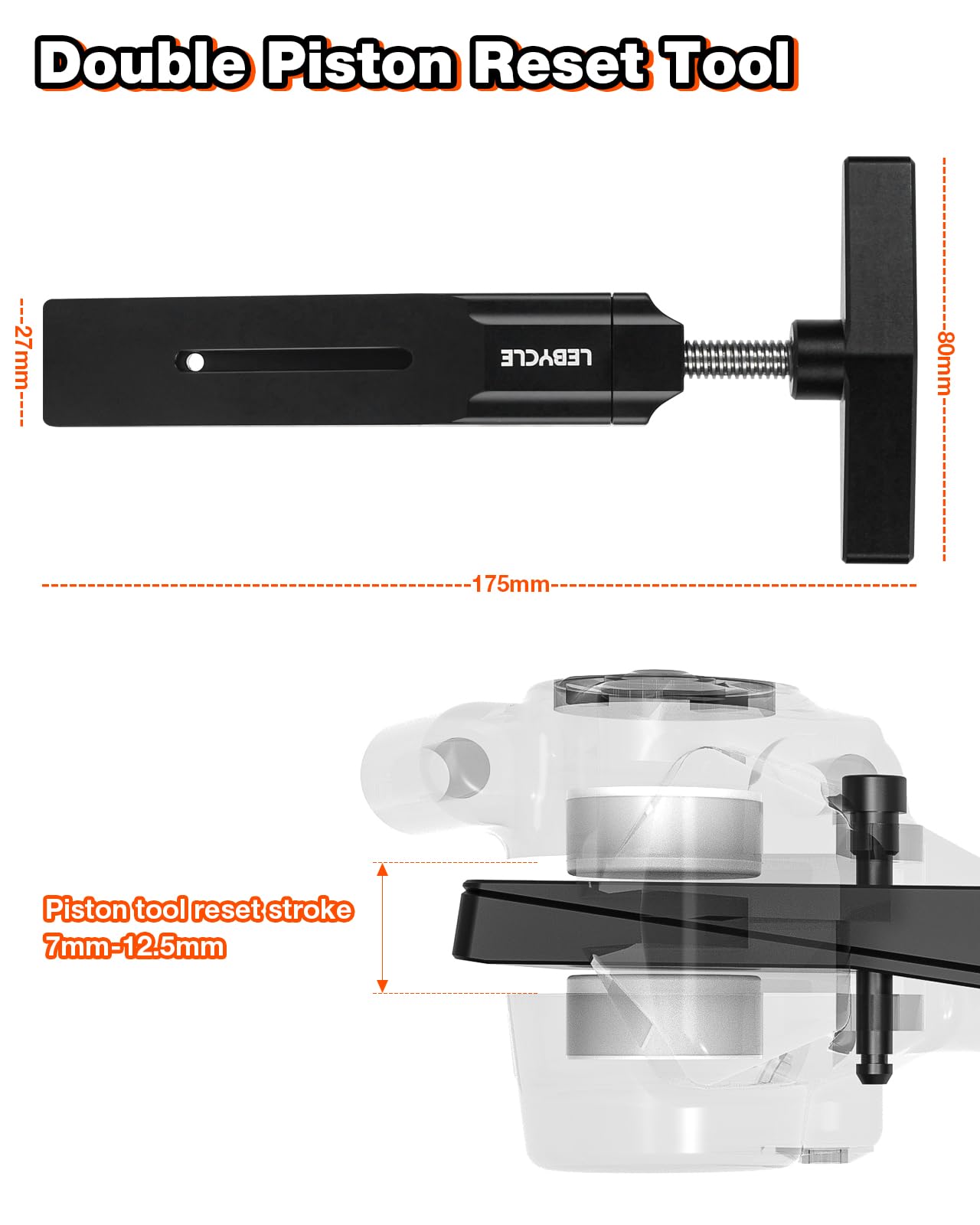 Herramienta de reinicio de pistón de bicicleta para pinzas de doble pistón, diseño de empuje plano que garantiza una presión uniforme, evita la desalineación del pistón, herramienta de pinza