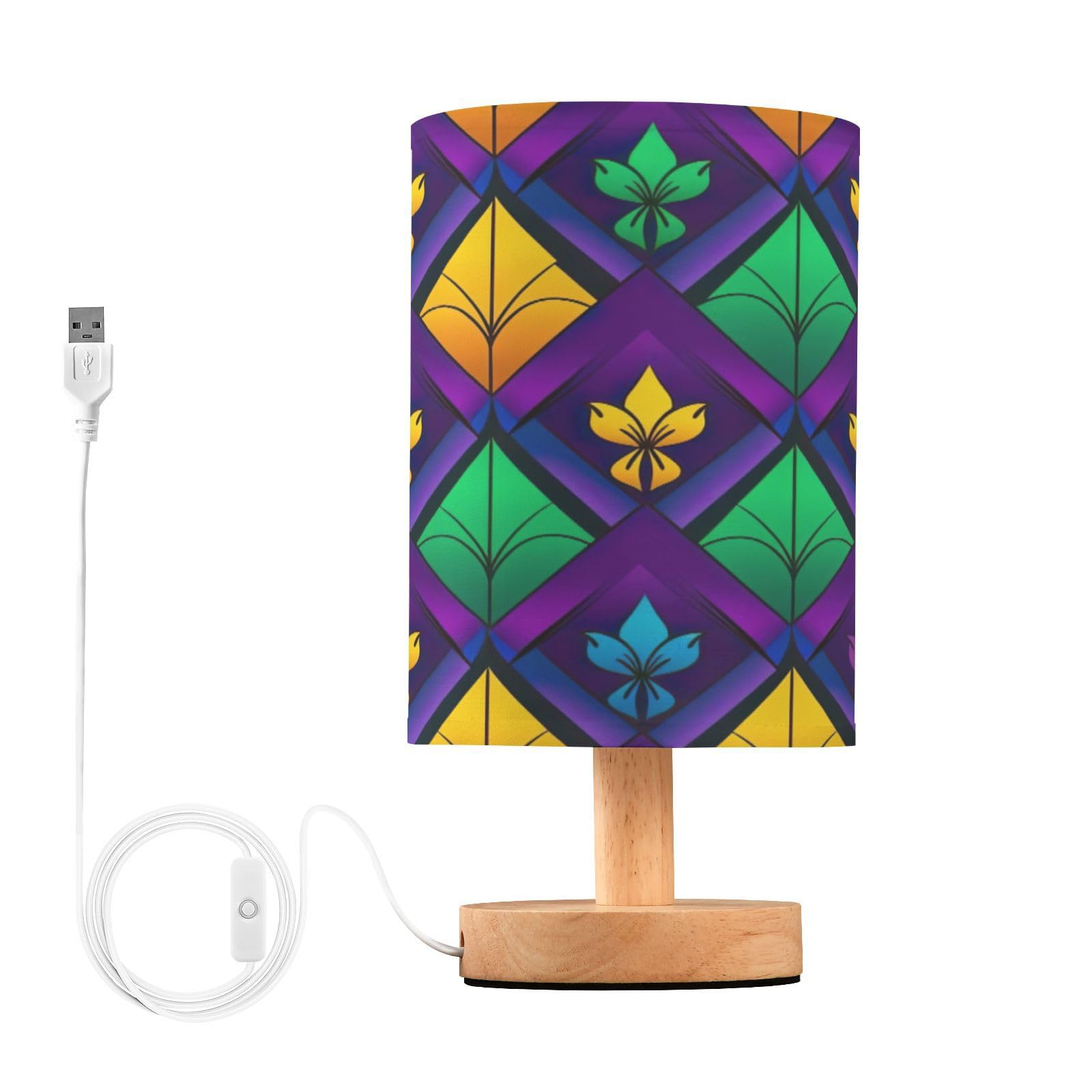 SDMKA Mardi Gras Pattern Bedside Table Lamp for Bedroom, Minimalist Nightstand Lamp with Round Fabric Shade for Living Room, Office, No Bulb Required