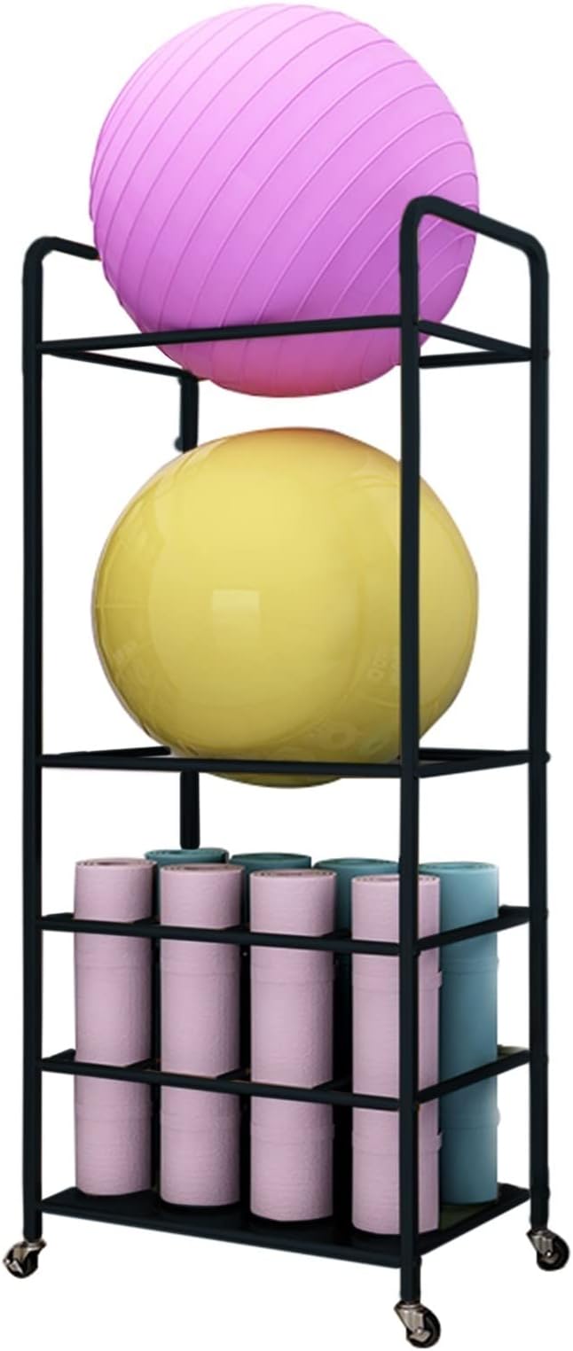 YXXSDP Home/Gym Yoga Mat Storage Holder, Heavy Duty Tall Yoga Pregnancy Ball Organizer Cart, for Fitness Club (Color : Black2)