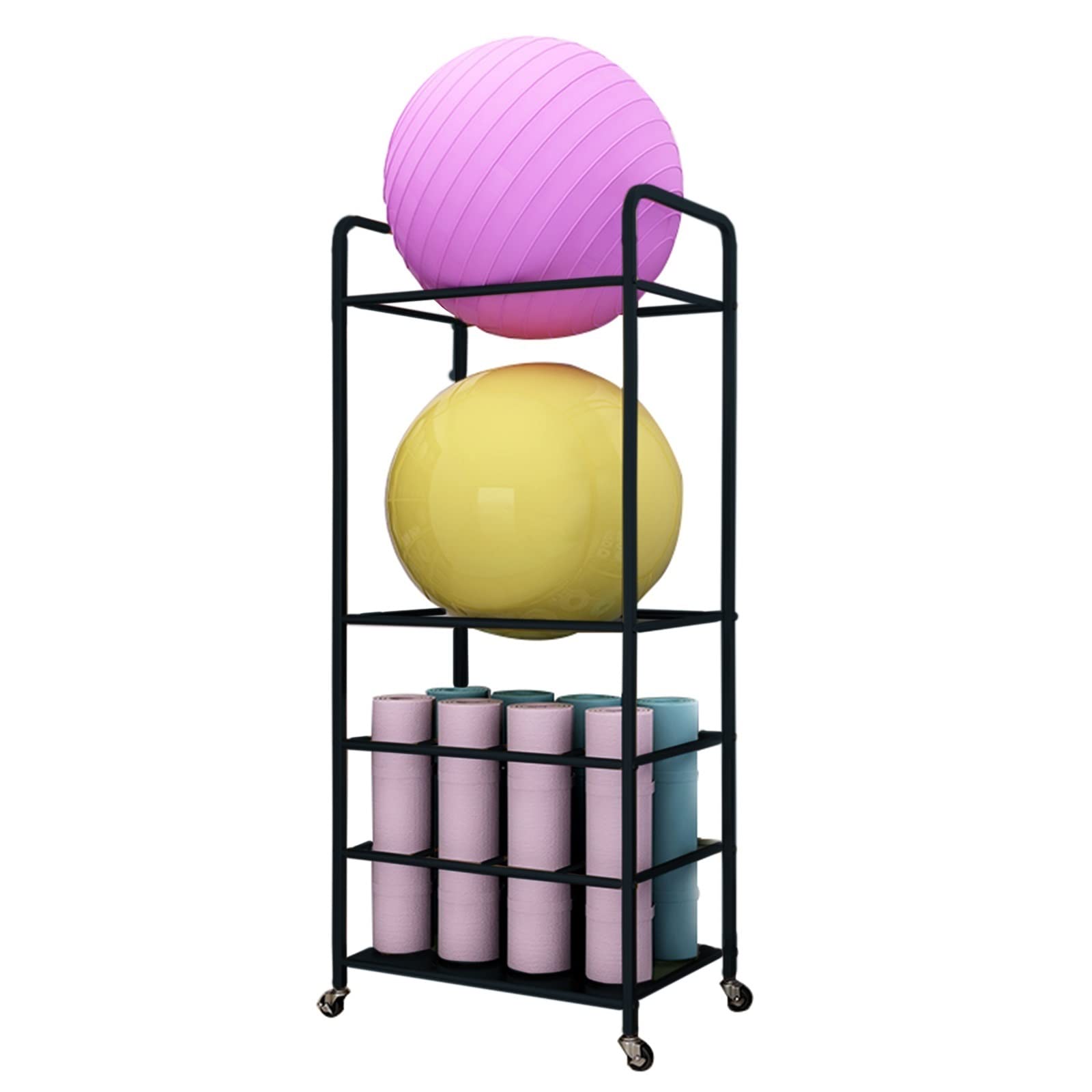 YXXSDP Home/Gym Yoga Mat Storage Holder, Heavy Duty Tall Yoga Pregnancy Ball Organizer Cart, for Fitness Club (Color : Black2)