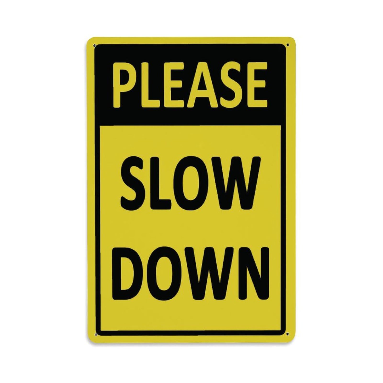 Please Slow Down Traffic Warning Decorative Sign Vintage Aluminium Metal Sign, Retro Wall Decor for Home, Bar, Garage & Farmhouse 30x20cm