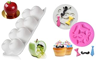 VIKROM 3D Apple Cake Round Silicone Mold for Baking Dessert, Jelly, Ice Cream & 2 Pack Of Silicone Baking Candy Molds For Cooking Chocolate